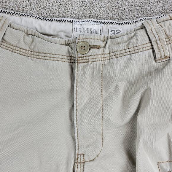 Aeropostale Cargo Shorts Mens 32 Cream Distressed Baggy Cotton Pockets Y2K - Picture 7 of 12